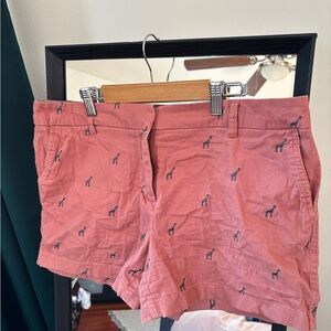 Cambridge Dry Goods Coral Shorts with Giraffe Pattern